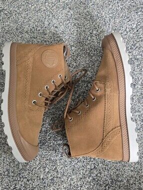 Palladium Pampa Ankle Mid Suede Lace Up Boots In Brown Sugar Women's 7.5